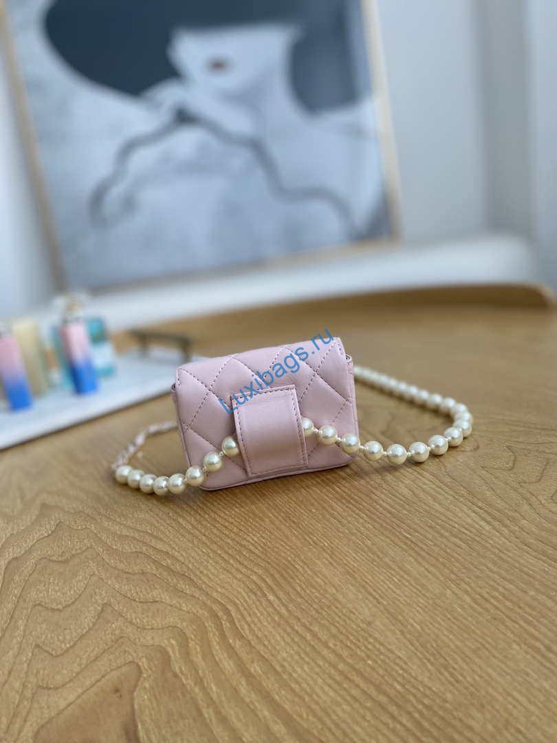 Chanel A81181 22 Spring/Summer Pearl chain belt bag pink | chanel a81181 22 spring summer pearl chain belt bag pink 002