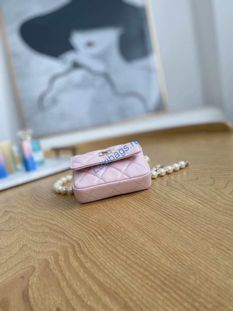 Chanel A81181 22 Spring/Summer Pearl chain belt bag pink | chanel a81181 22 spring summer pearl chain belt bag pink 004