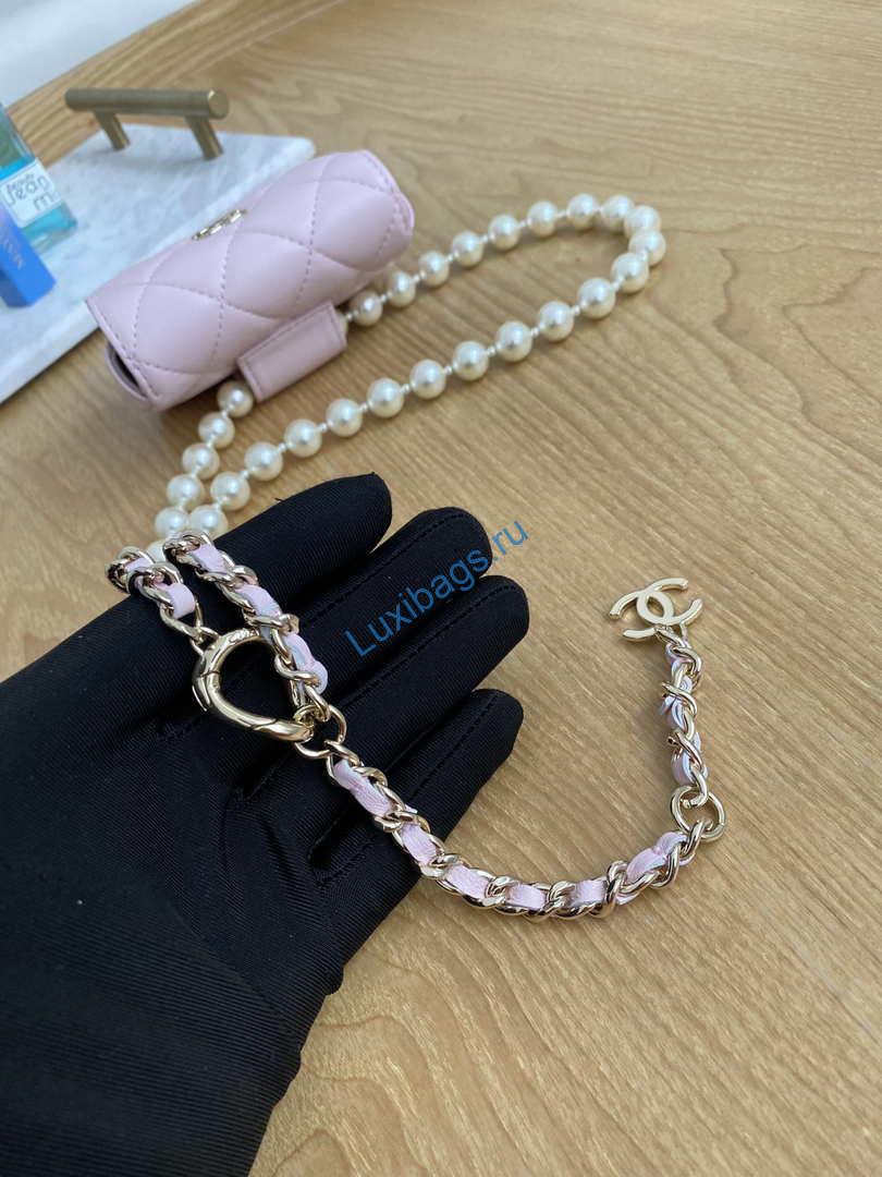 Chanel A81181 22 Spring/Summer Pearl chain belt bag pink | chanel a81181 22 spring summer pearl chain belt bag pink 006