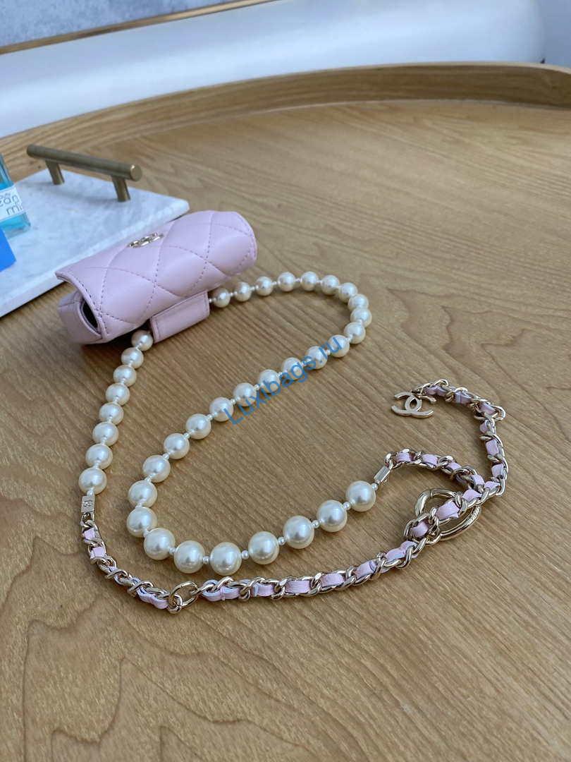 Chanel A81181 22 Spring/Summer Pearl chain belt bag pink | chanel a81181 22 spring summer pearl chain belt bag pink 007