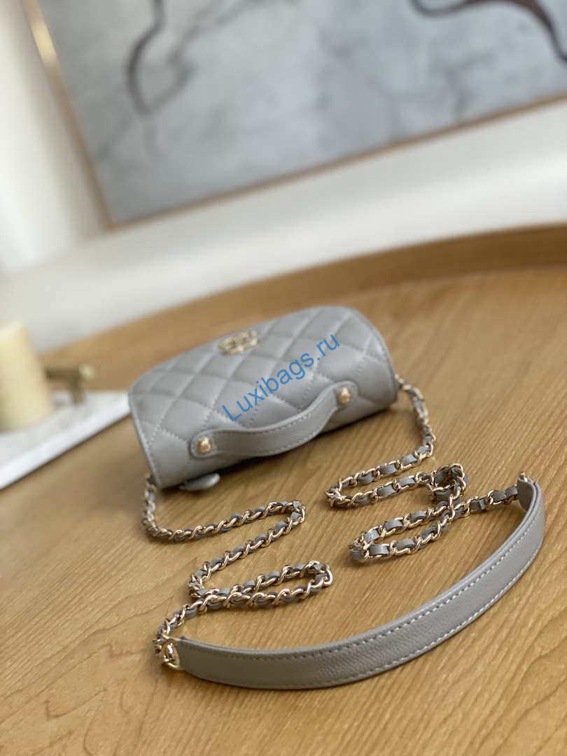 Chanel A81215 Mini messenger bag with Handle Gray | chanel a81215 mini messenger bag with handle gray 005