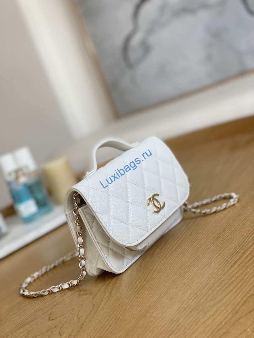 Chanel A81215 Mini messenger bag with Handle White | chanel a81215 mini messenger bag with handle white 004
