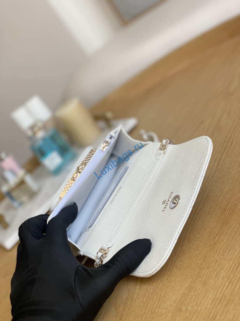 Chanel A81215 Mini messenger bag with Handle White | chanel a81215 mini messenger bag with handle white 008