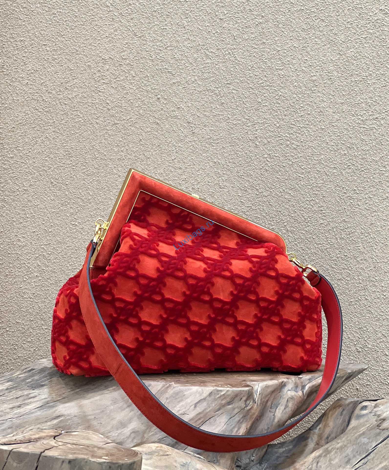 Fendi 8BP127 Fendi First Medium Red suede bag | fendi 8bp127 fendi first medium red suede bag 003