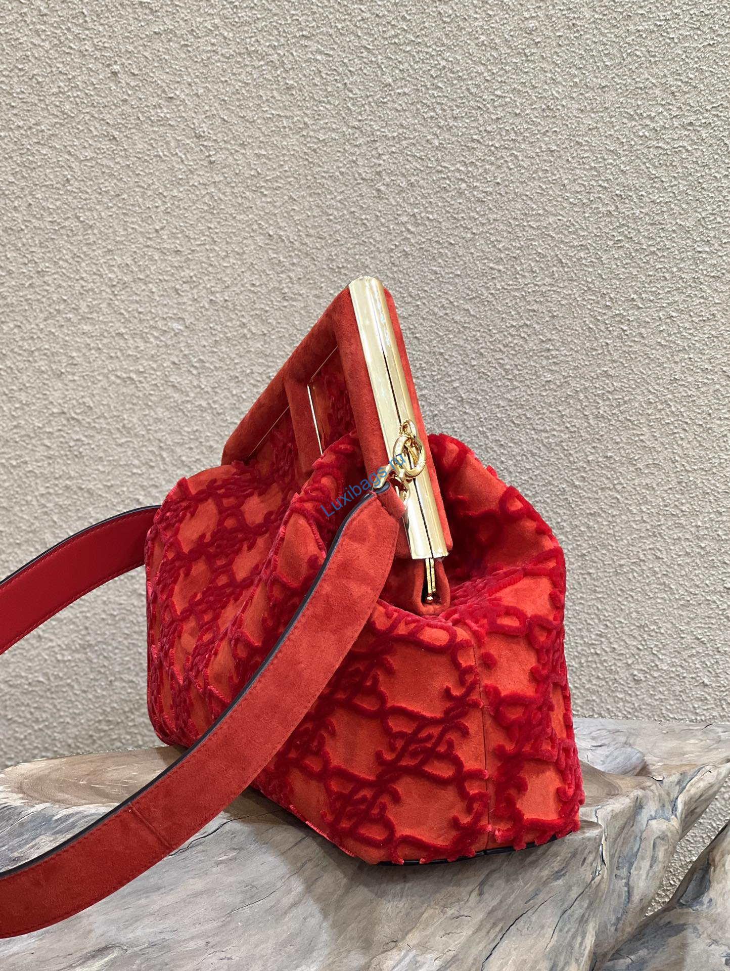 Fendi 8BP127 Fendi First Medium Red suede bag | fendi 8bp127 fendi first medium red suede bag 004