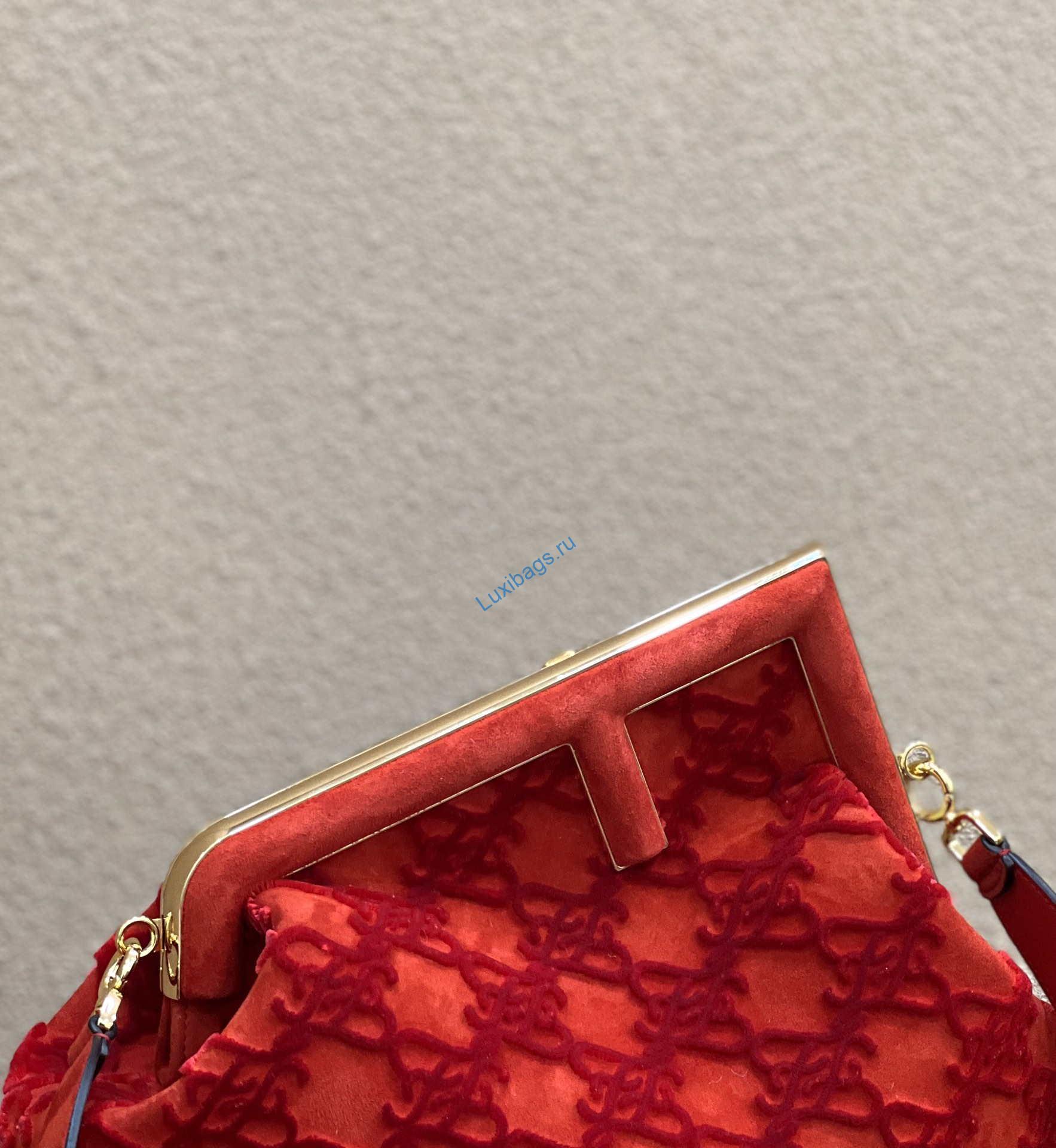 Fendi 8BP127 Fendi First Medium Red suede bag | fendi 8bp127 fendi first medium red suede bag 006