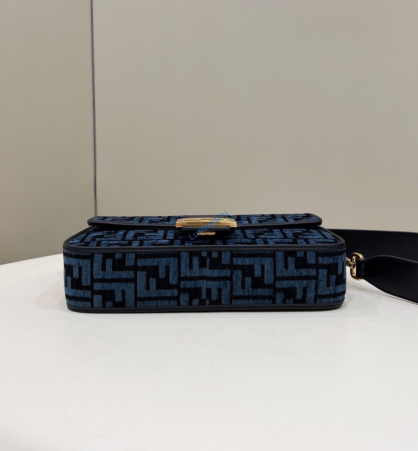 Fendi 8BR600 Baguette Chain Midi Navy Blue FF tapestry fabric bag 8579 | fendi 8br600 baguette chain midi navy blue ff tapestry fabric bag 8579 004