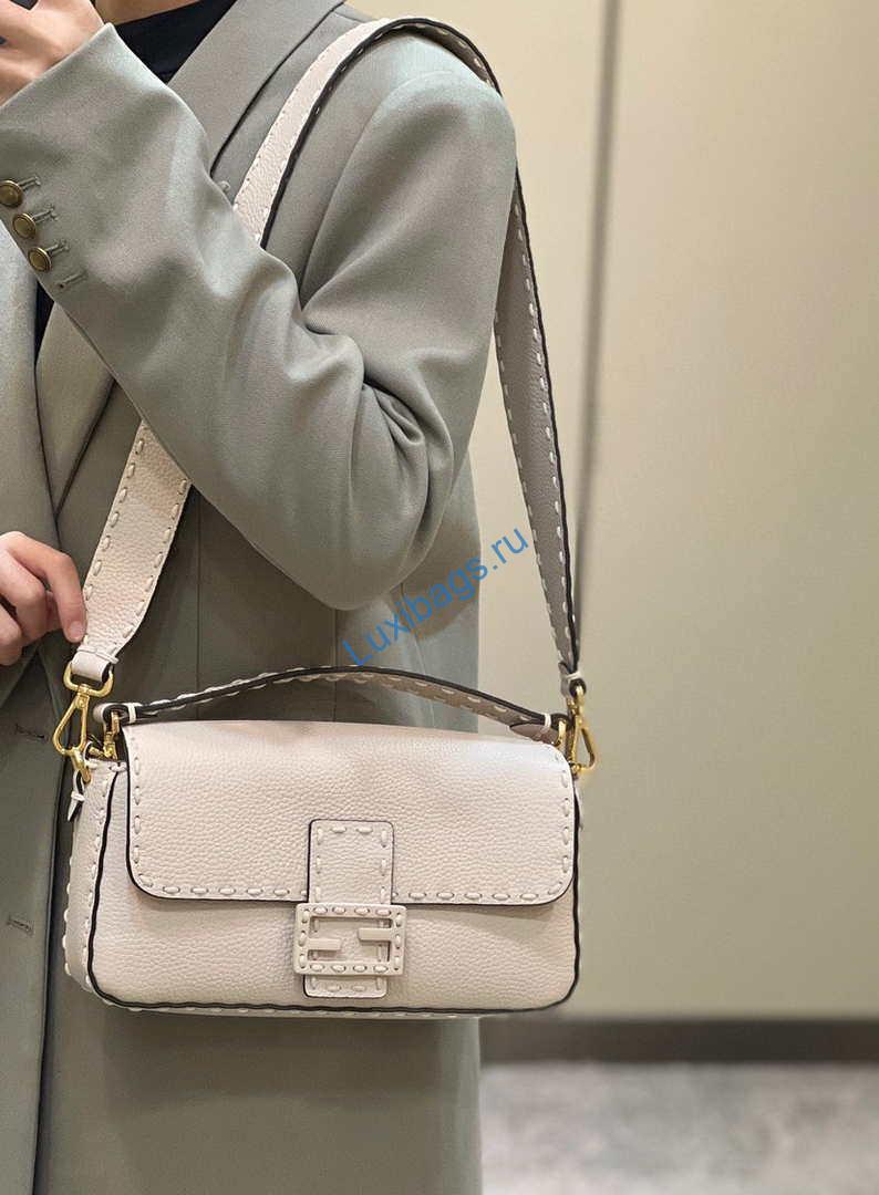 Fendi 8BR600 Baguette White full grain leather bag 8393 | fendi 8br600 baguette white full grain leather bag 010