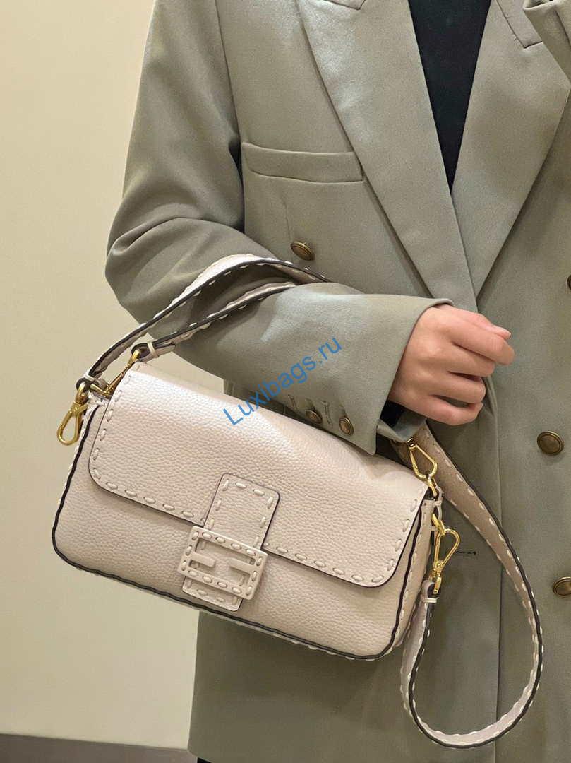 Fendi 8BR600 Baguette White full grain leather bag 8393 | fendi 8br600 baguette white full grain leather bag 011