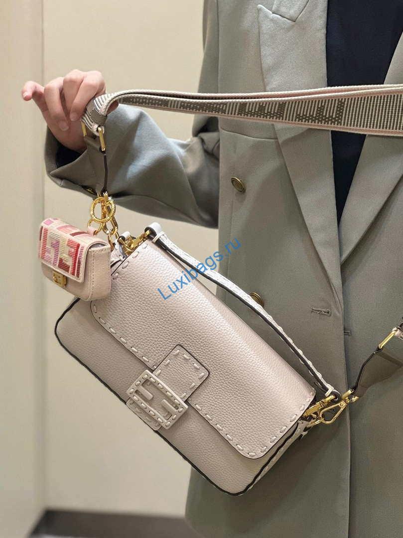 Fendi 8BR600 Baguette White full grain leather bag 8393 | fendi 8br600 baguette white full grain leather bag 012