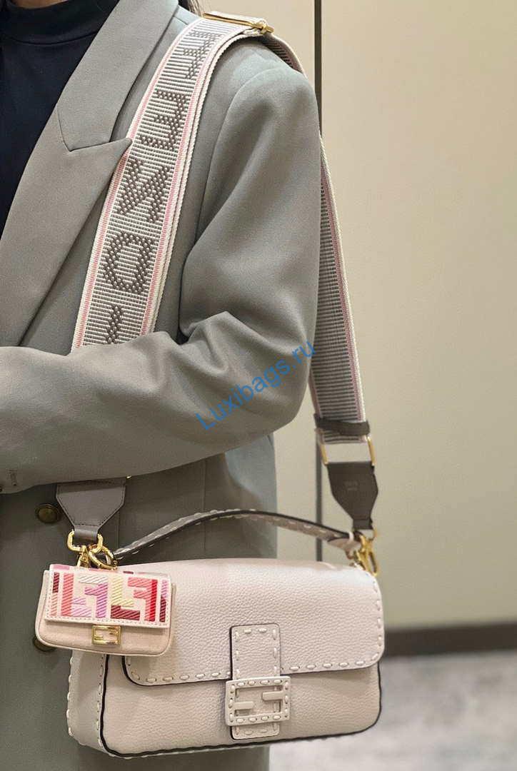 Fendi 8BR600 Baguette White full grain leather bag 8393 | fendi 8br600 baguette white full grain leather bag 013