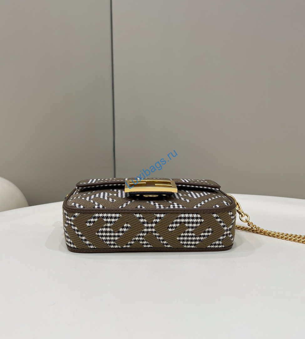 Fendi 8BS017 Mini Baguette Brown houndstooth wool bag with FF embroidery 8588S | fendi 8bs017 mini baguette brown houndstooth wool bag with ff embroidery 004