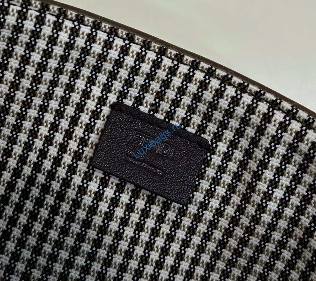 Fendi 8BS017 Mini Baguette Brown houndstooth wool bag with FF embroidery 8588S | fendi 8bs017 mini baguette brown houndstooth wool bag with ff embroidery 007