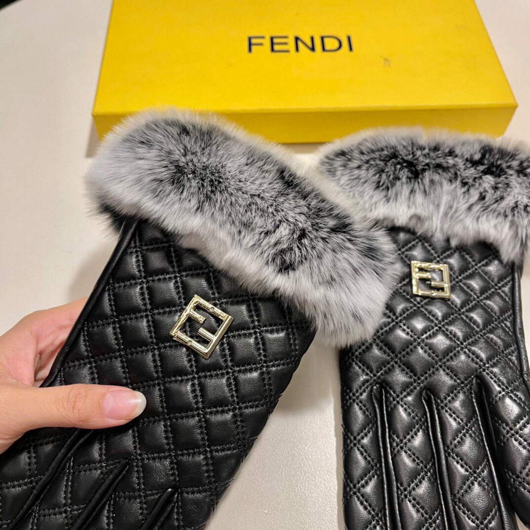 Fendi Women's Gloves Marmont Chevron Leather Gloves F88603 | fendi womens gloves marmont chevron leather gloves 003