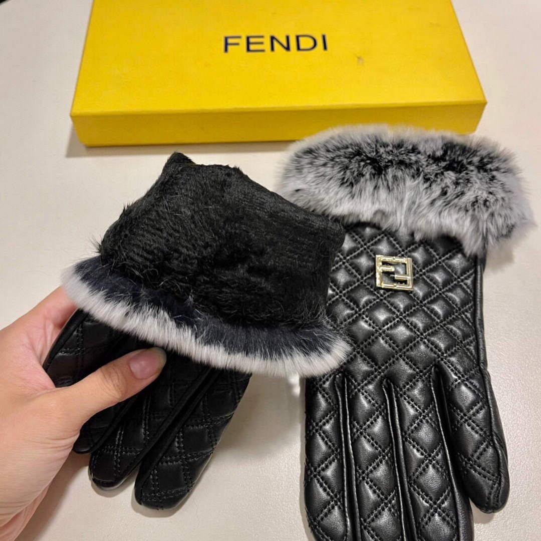 Fendi Women's Gloves Marmont Chevron Leather Gloves F88603 | fendi womens gloves marmont chevron leather gloves 004