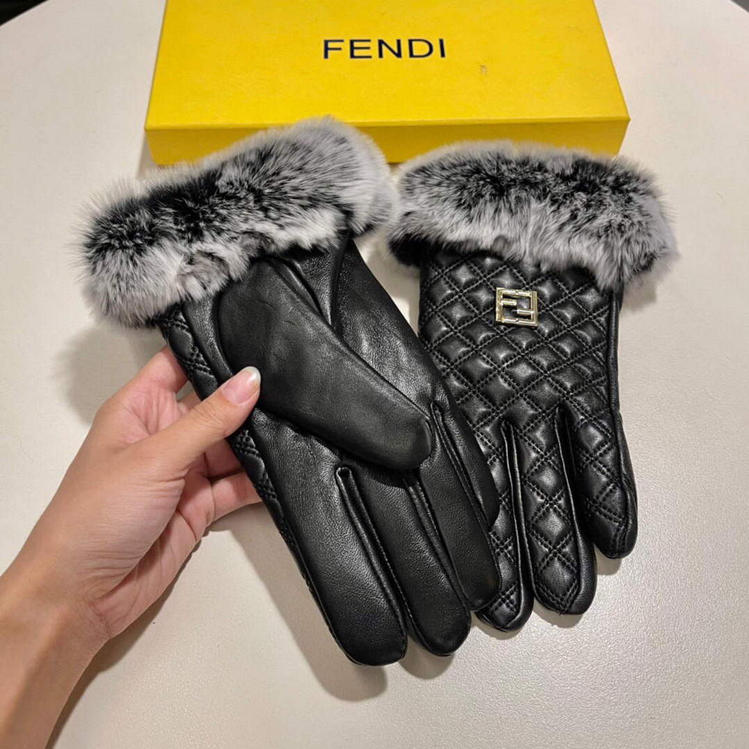 Fendi Women's Gloves Marmont Chevron Leather Gloves F88603 | fendi womens gloves marmont chevron leather gloves 007