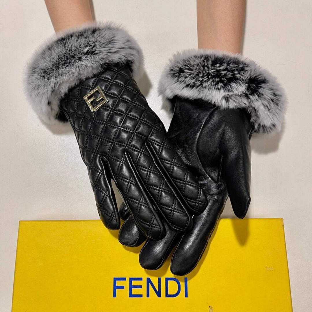Fendi Women's Gloves Marmont Chevron Leather Gloves F88603 | fendi womens gloves marmont chevron leather gloves 010