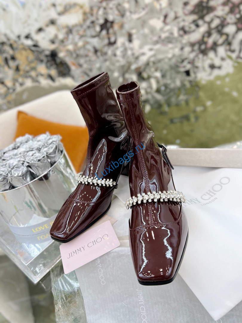 Jimmy Choo Women's Shoes Crystal-embellished Boot 10004 Wine red | jimmy choo womens shoes crystal embellished boot 011