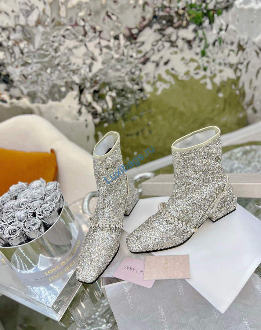 Jimmy Choo Women's Shoes Crystal-embellished Boot 10005 Silver | jimmy choo womens shoes crystal embellished boot 019