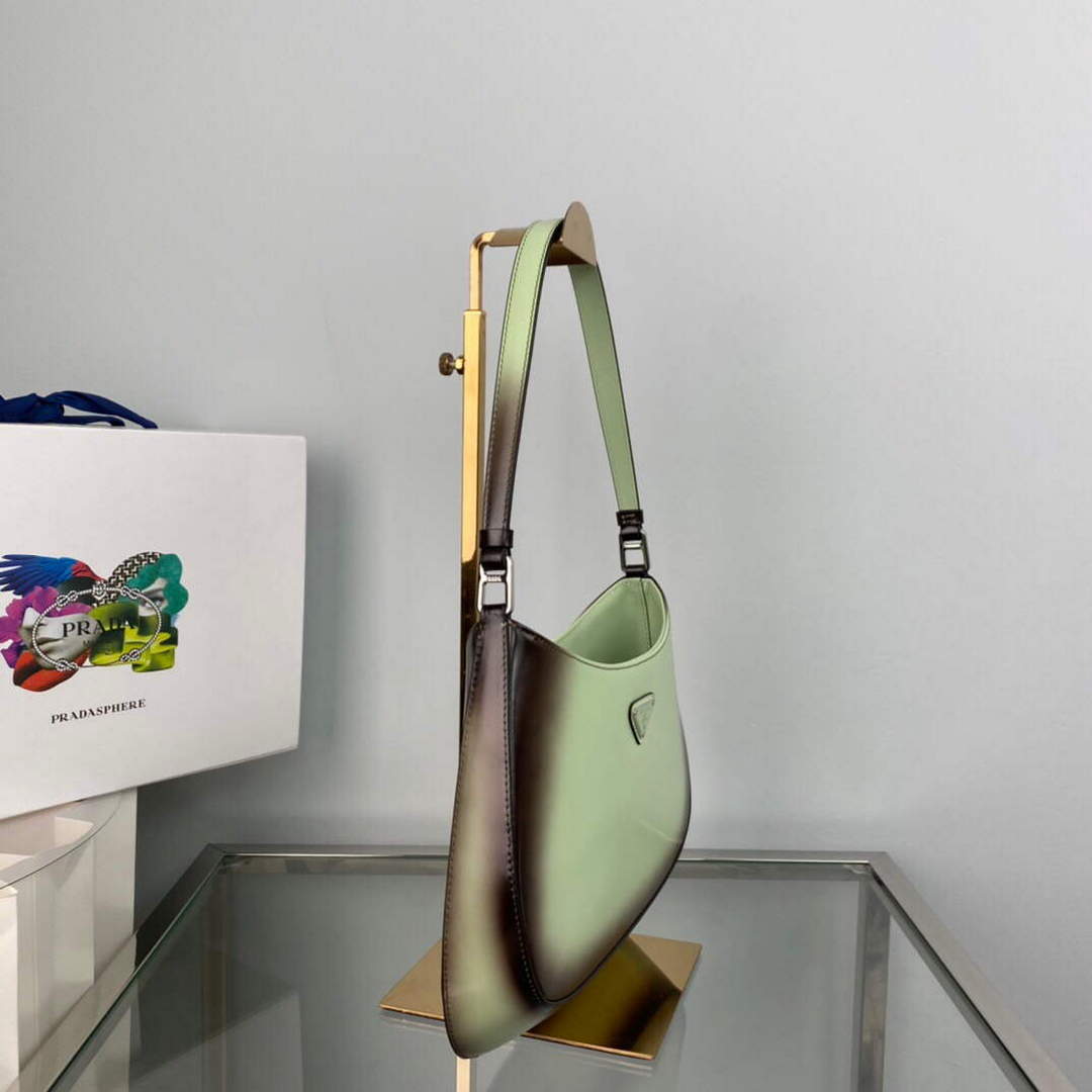 Prada 1BC499 Cleo brushed Gradient leather shoulder bag Green | prada 1bc499 cleo brushed gradient leather shoulder bag 004
