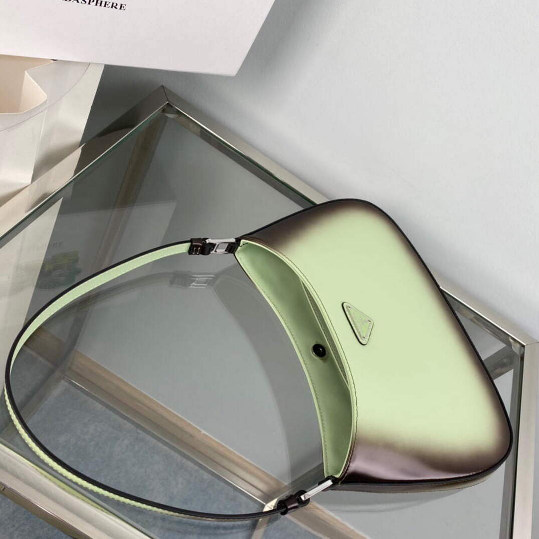 Prada 1BC499 Cleo brushed Gradient leather shoulder bag Green | prada 1bc499 cleo brushed gradient leather shoulder bag 008