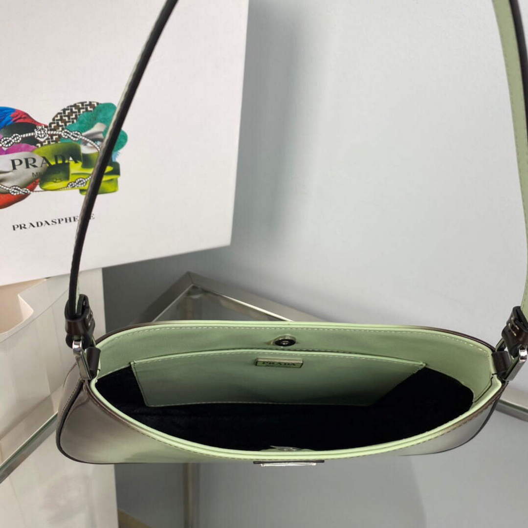 Prada 1BC499 Cleo brushed Gradient leather shoulder bag Green | prada 1bc499 cleo brushed gradient leather shoulder bag 009