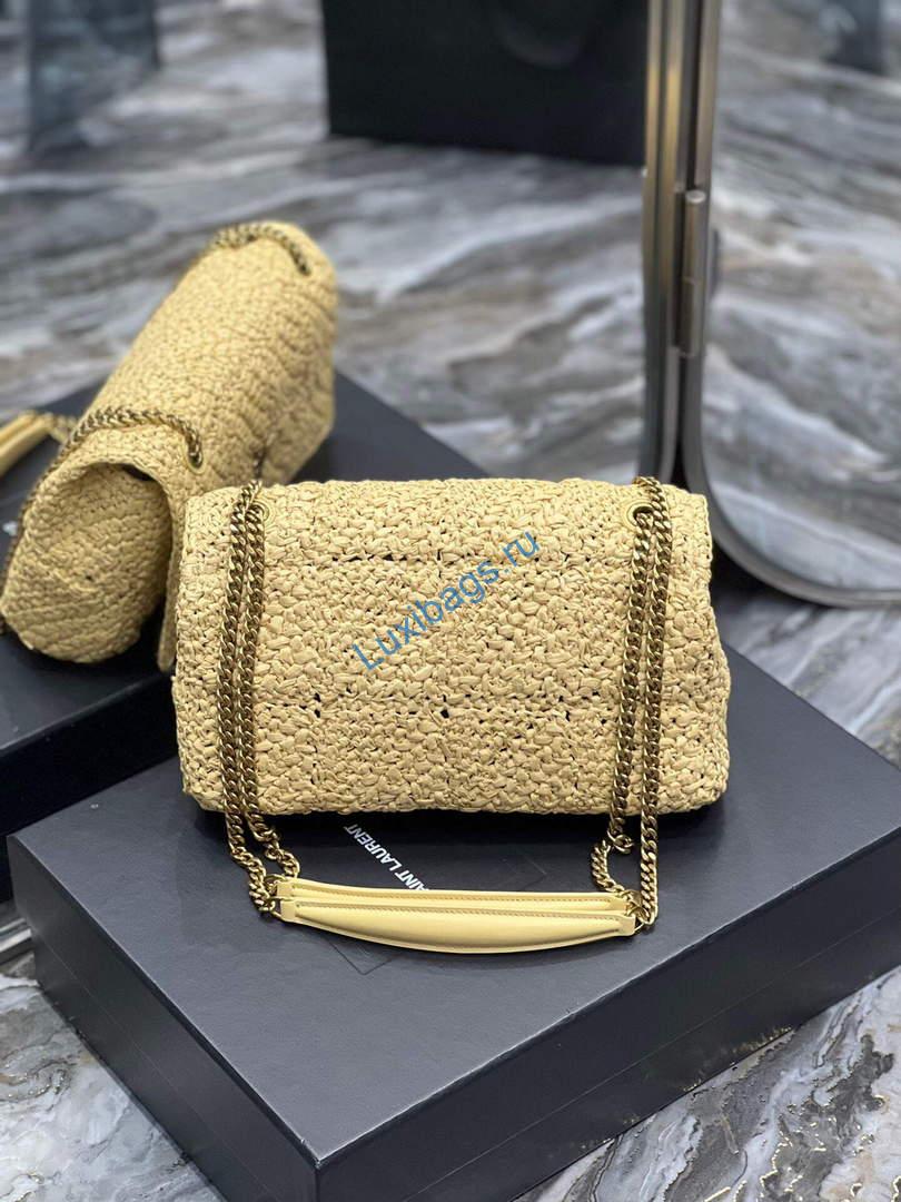 YSL 515821 Jamie Leather-Trimmed Raffia Shoulder Bag Apricot | ysl 515821 jamie leather trimmed raffia shoulder bag 005