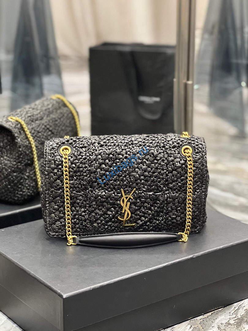 YSL 515821 Jamie Leather-Trimmed Raffia Shoulder Bag Black | ysl 515821 jamie leather trimmed raffia shoulder bag 020