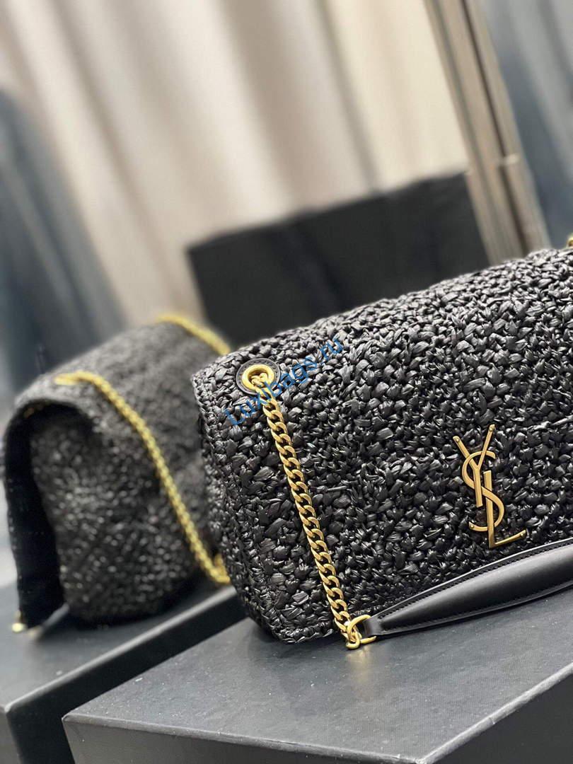 YSL 515821 Jamie Leather-Trimmed Raffia Shoulder Bag Black | ysl 515821 jamie leather trimmed raffia shoulder bag 021