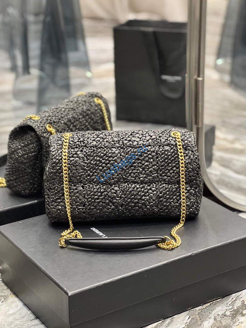YSL 515821 Jamie Leather-Trimmed Raffia Shoulder Bag Black | ysl 515821 jamie leather trimmed raffia shoulder bag 022
