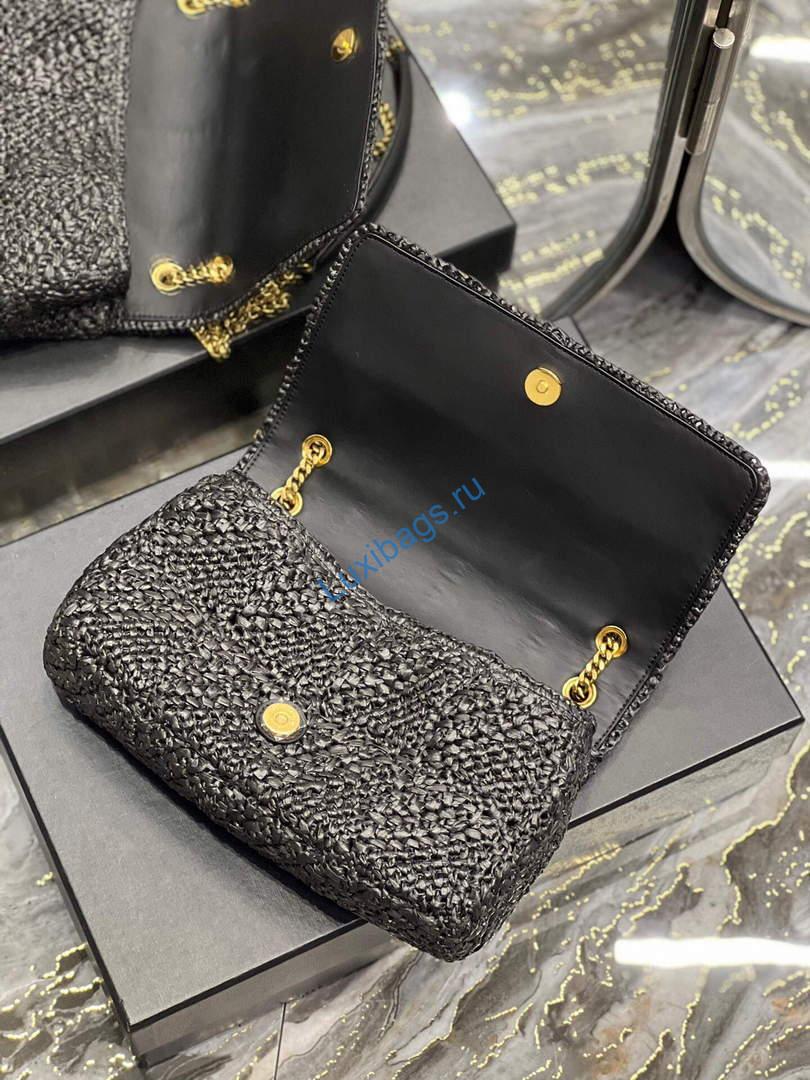 YSL 515821 Jamie Leather-Trimmed Raffia Shoulder Bag Black | ysl 515821 jamie leather trimmed raffia shoulder bag 025