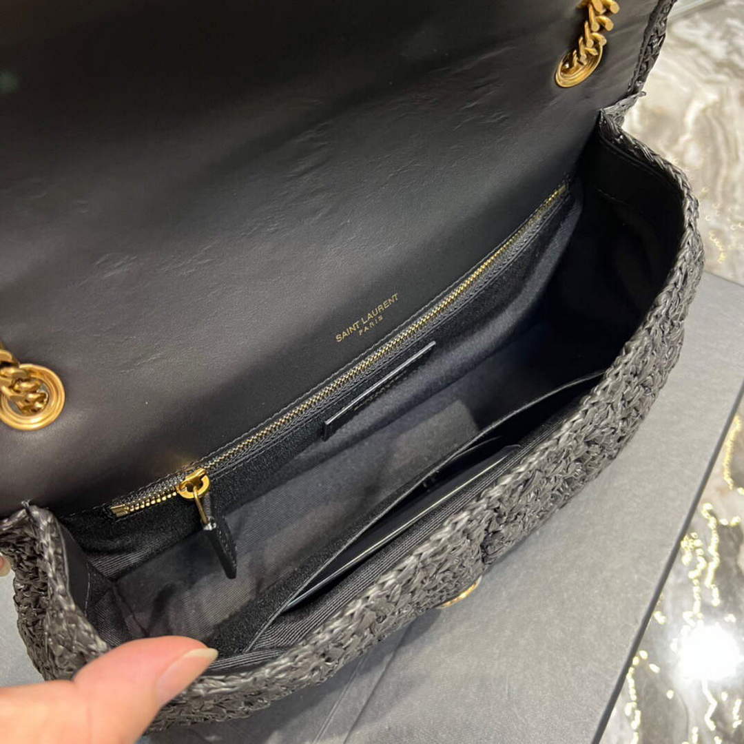 YSL 515821 Jamie Leather-Trimmed Raffia Shoulder Bag Black | ysl 515821 jamie leather trimmed raffia shoulder bag 026