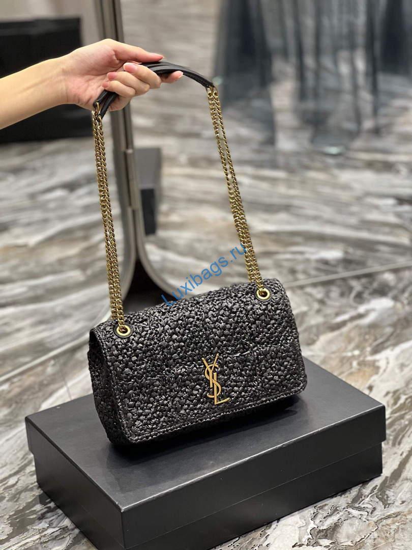YSL 515821 Jamie Leather-Trimmed Raffia Shoulder Bag Black | ysl 515821 jamie leather trimmed raffia shoulder bag 027