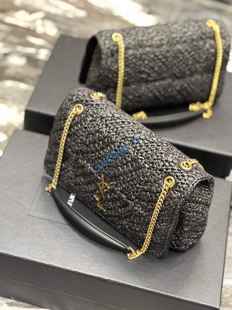 YSL 515821 Jamie Leather-Trimmed Raffia Shoulder Bag Black | ysl 515821 jamie leather trimmed raffia shoulder bag 028