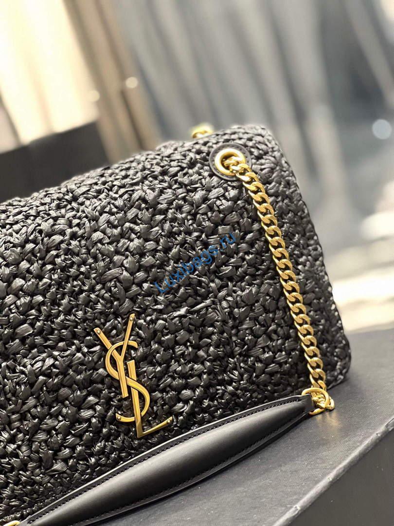 YSL 515821 Jamie Leather-Trimmed Raffia Shoulder Bag Black | ysl 515821 jamie leather trimmed raffia shoulder bag 029