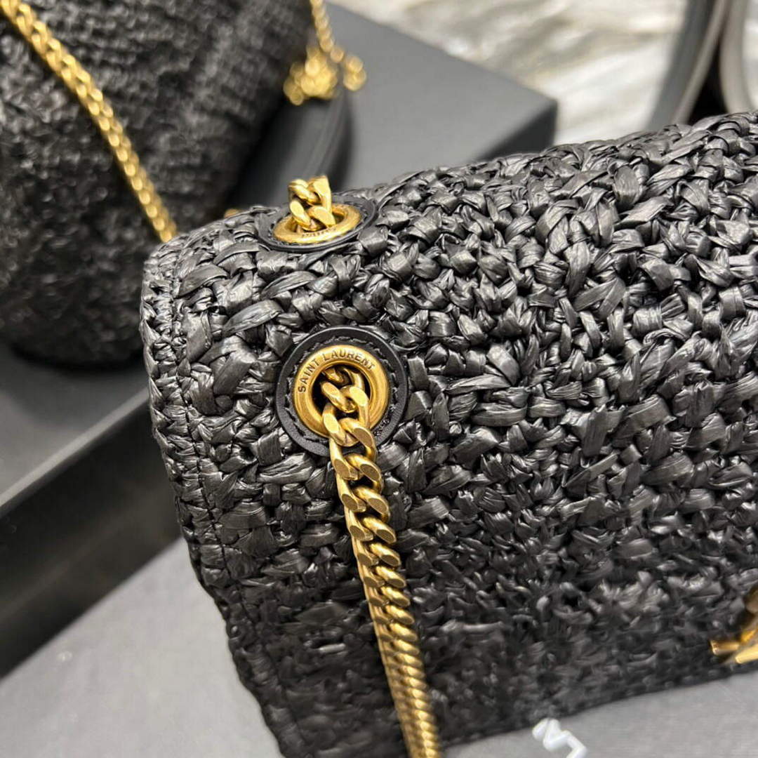 YSL 515821 Jamie Leather-Trimmed Raffia Shoulder Bag Black | ysl 515821 jamie leather trimmed raffia shoulder bag 030