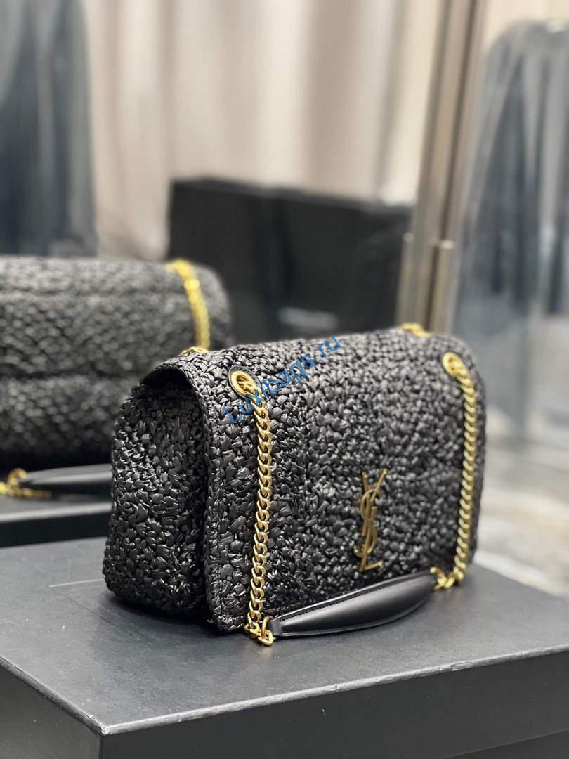 YSL 515821 Jamie Leather-Trimmed Raffia Shoulder Bag Black | ysl 515821 jamie leather trimmed raffia shoulder bag 031