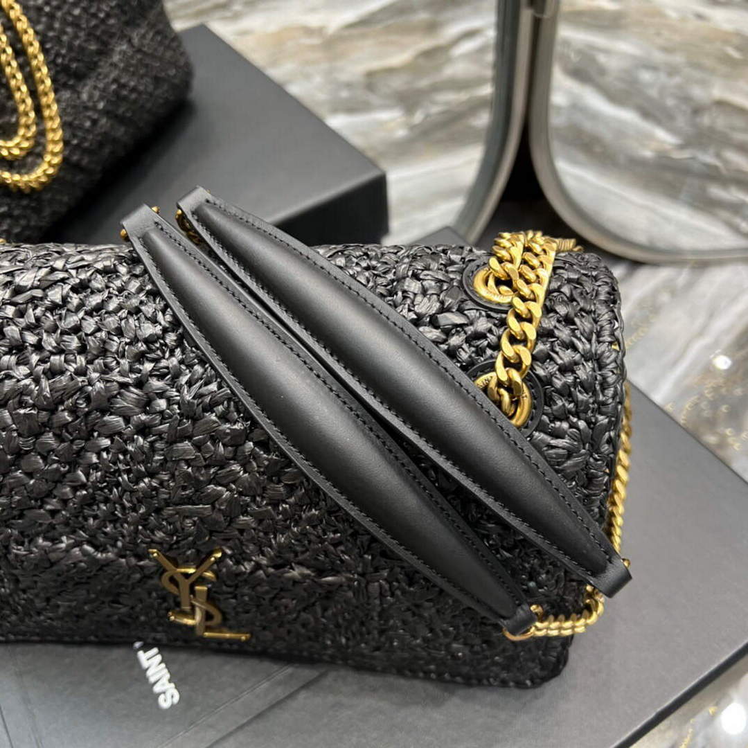 YSL 515821 Jamie Leather-Trimmed Raffia Shoulder Bag Black | ysl 515821 jamie leather trimmed raffia shoulder bag 032