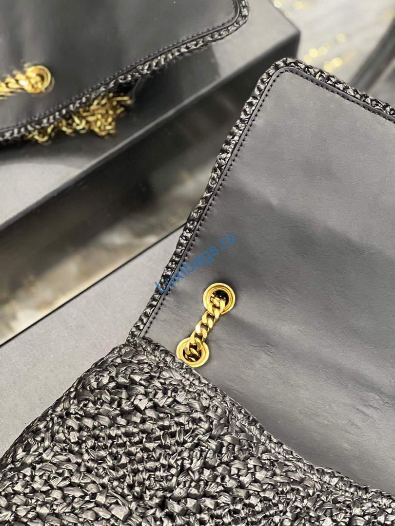 YSL 515821 Jamie Leather-Trimmed Raffia Shoulder Bag Black | ysl 515821 jamie leather trimmed raffia shoulder bag 033