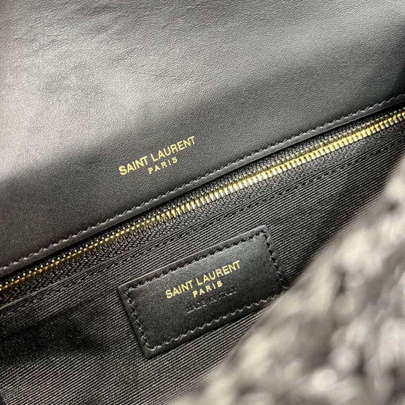YSL 515821 Jamie Leather-Trimmed Raffia Shoulder Bag Black | ysl 515821 jamie leather trimmed raffia shoulder bag 034