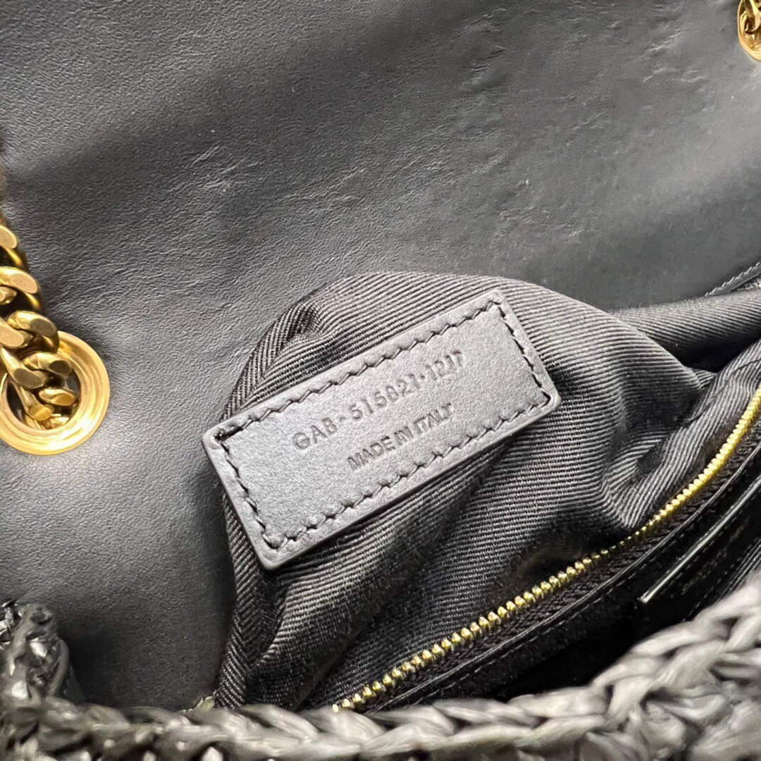 YSL 515821 Jamie Leather-Trimmed Raffia Shoulder Bag Black | ysl 515821 jamie leather trimmed raffia shoulder bag 035