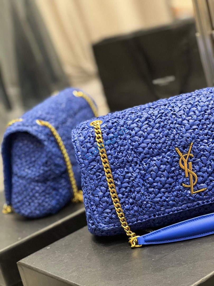 YSL 515821 Jamie Leather-Trimmed Raffia Shoulder Bag Blue | ysl 515821 jamie leather trimmed raffia shoulder bag 039