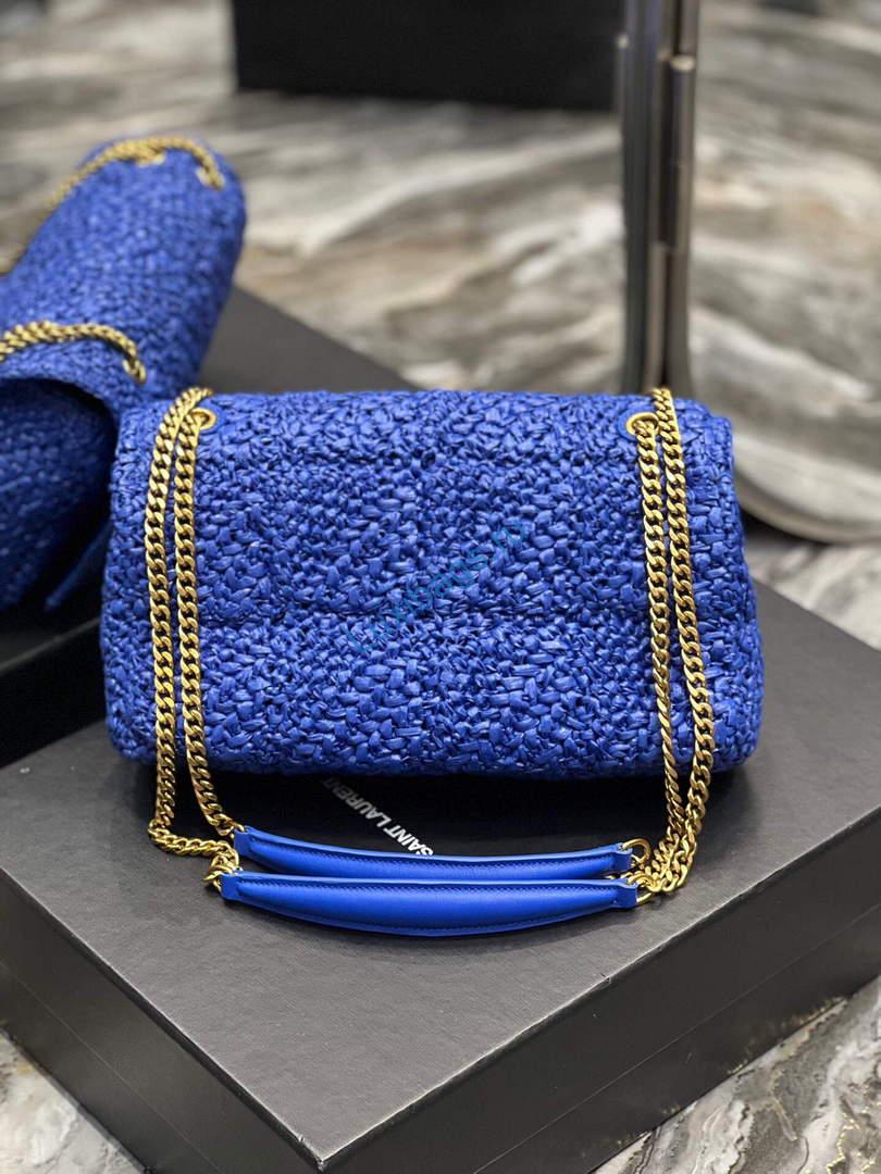 YSL 515821 Jamie Leather-Trimmed Raffia Shoulder Bag Blue | ysl 515821 jamie leather trimmed raffia shoulder bag 041