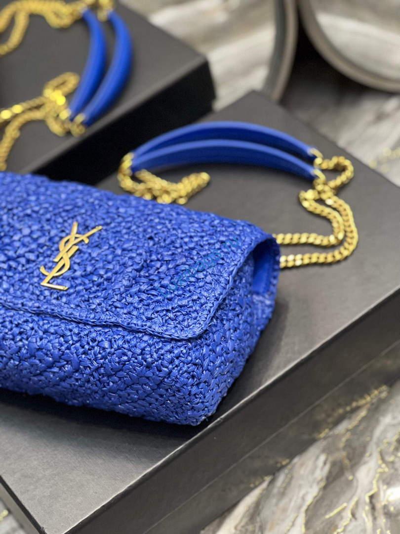 YSL 515821 Jamie Leather-Trimmed Raffia Shoulder Bag Blue | ysl 515821 jamie leather trimmed raffia shoulder bag 043