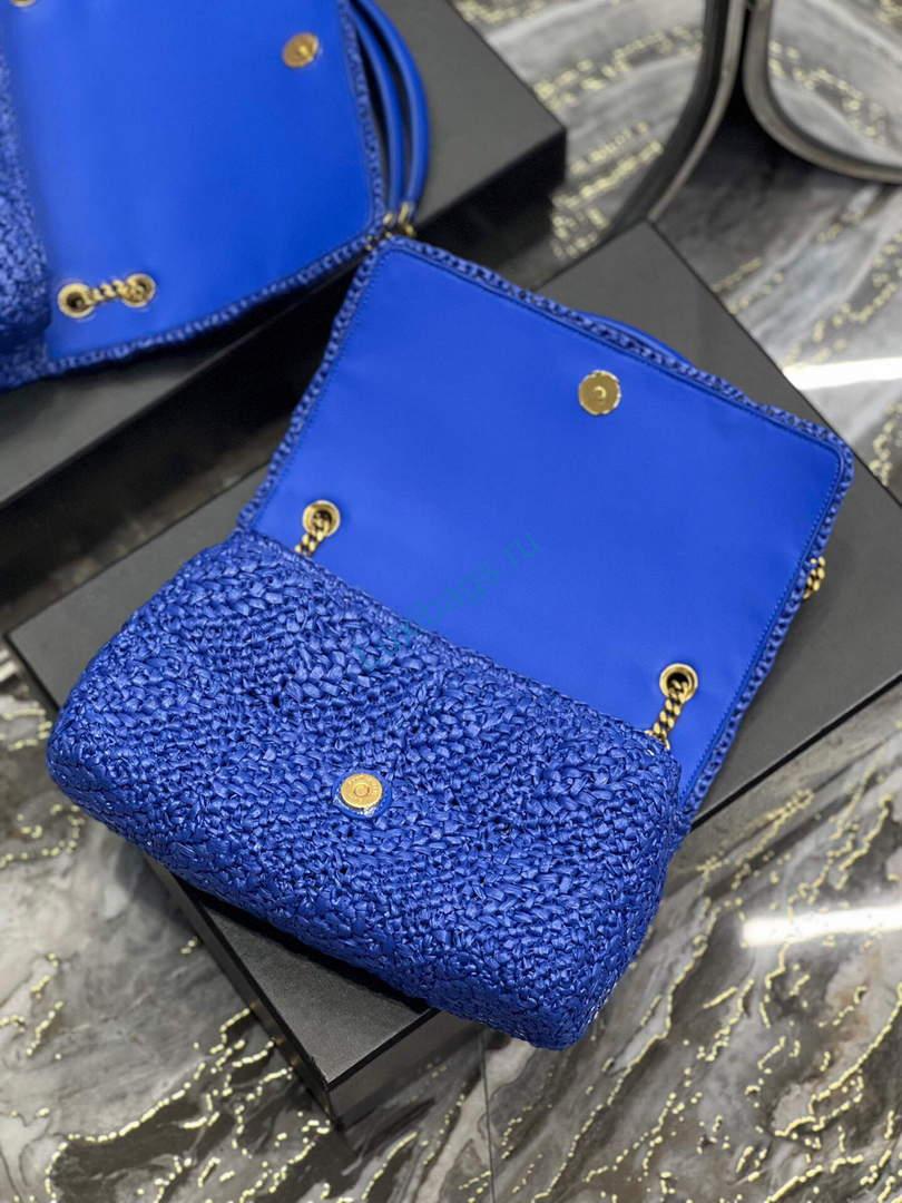 YSL 515821 Jamie Leather-Trimmed Raffia Shoulder Bag Blue | ysl 515821 jamie leather trimmed raffia shoulder bag 044