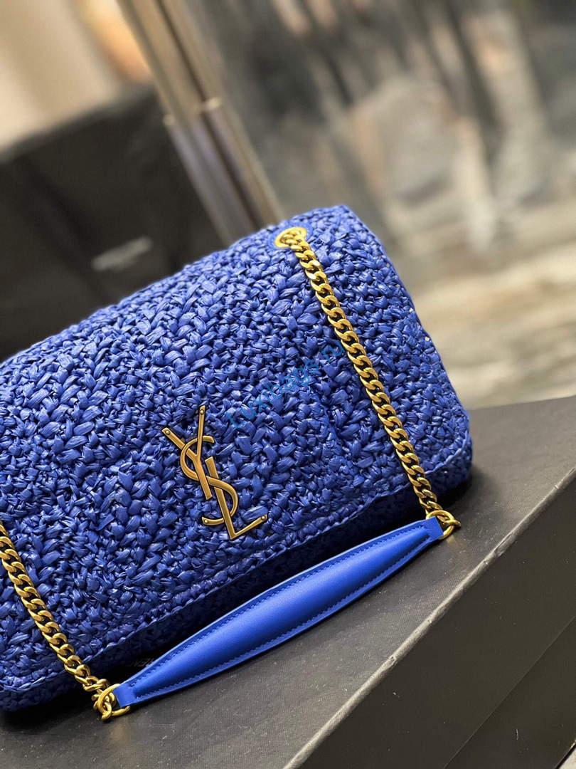 YSL 515821 Jamie Leather-Trimmed Raffia Shoulder Bag Blue | ysl 515821 jamie leather trimmed raffia shoulder bag 046