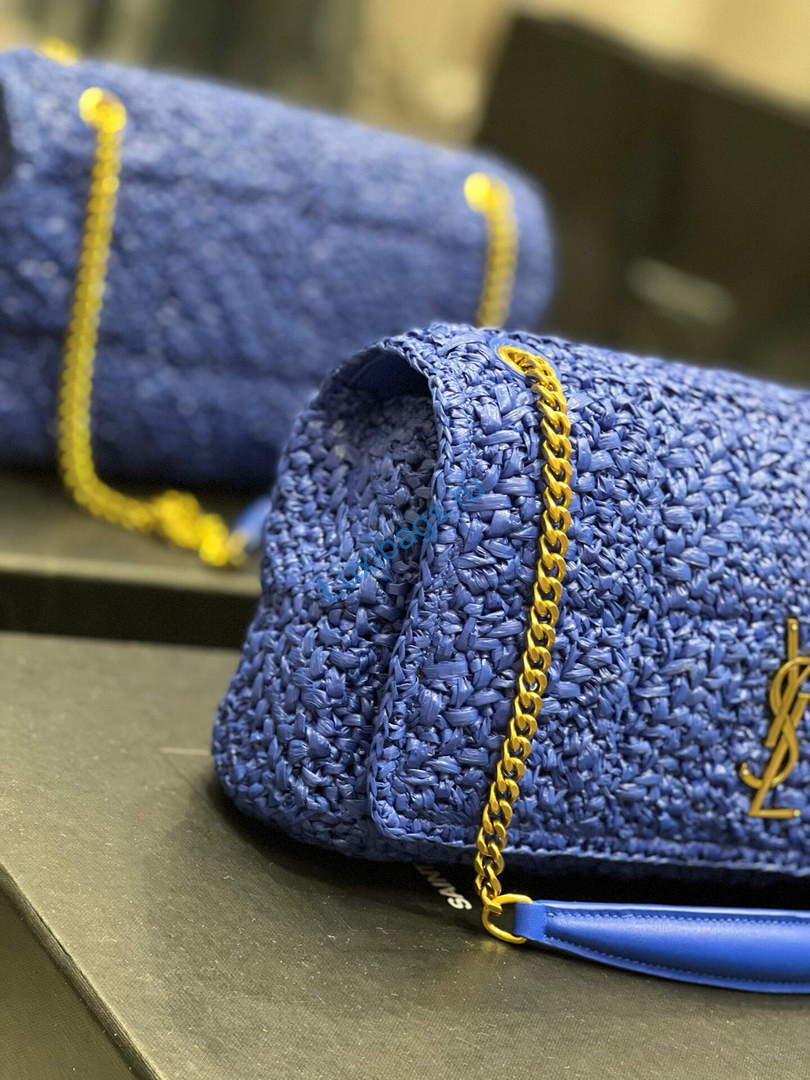 YSL 515821 Jamie Leather-Trimmed Raffia Shoulder Bag Blue | ysl 515821 jamie leather trimmed raffia shoulder bag 047