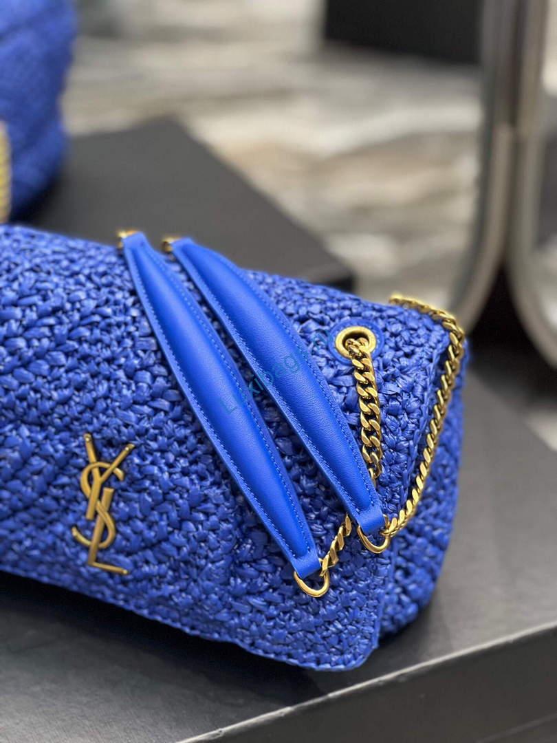 YSL 515821 Jamie Leather-Trimmed Raffia Shoulder Bag Blue | ysl 515821 jamie leather trimmed raffia shoulder bag 049