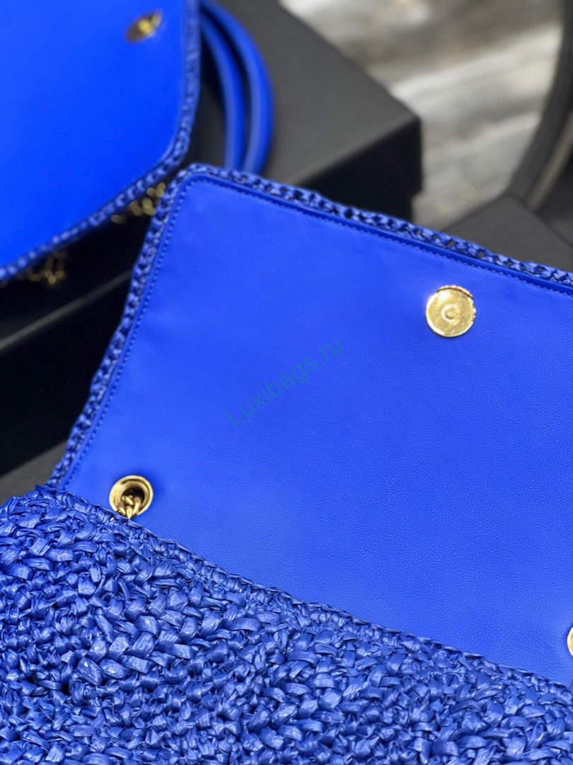 YSL 515821 Jamie Leather-Trimmed Raffia Shoulder Bag Blue | ysl 515821 jamie leather trimmed raffia shoulder bag 050