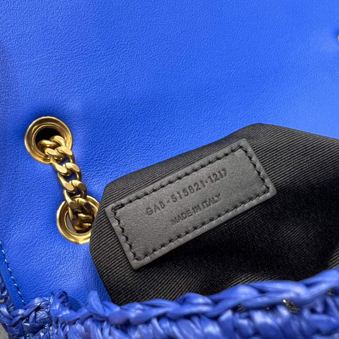 YSL 515821 Jamie Leather-Trimmed Raffia Shoulder Bag Blue | ysl 515821 jamie leather trimmed raffia shoulder bag 053
